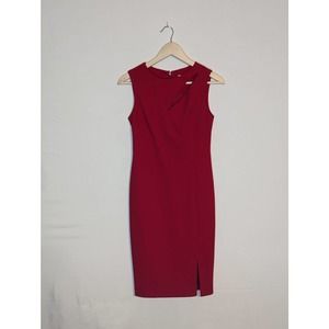 Calvin Klein red fitted cocktail dress sleeveless large keyhole womens small